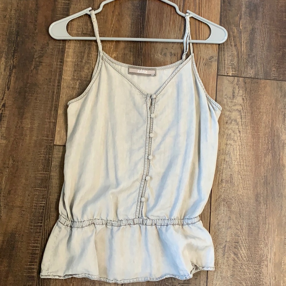 Addie grey shirt with buttons.